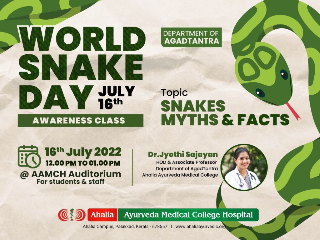 World Snake Day on 16th july Ahalia Ayurveda Medical College